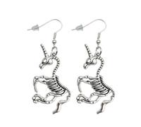 Stylish Unicorn Skeleton Earrings Dangle Cute Halloween Bones Jewelry Accessories for Women Friends Statement Charms Gifts (Silver Plated)