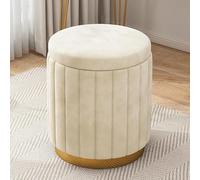 Stylish Velvet Storage Ottoman Stool - Round Padded Pouf for Living Room & Bedroom Chic Footrest & Extra Seating Space-Saving Furniture Solution for Home Decor