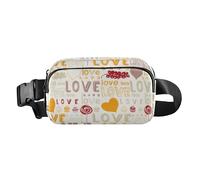Stylish Waist Bag Crossbody Bag Women Men Adults Valentine's Day Cute Orange Hearts Love Doodle Large Capacity Zipper Fanny Pack Sling Bag with Adjustable Strap for Shopping Sports Work, Valentine