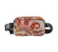 Stylish Waist Bag Fanny Pack Women Men Paisley Flowers Ethnic Retro Waterproof Sling Chest Bag with Adjustable Strap for Shopping Sports Work, Paisley flowers ethnic29, 8" x 5.3" x 2.3", Retro