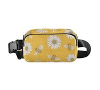 Stylish Waist Pack Crossbody Bag for Women Men Teens Multipurpose Sling Bag Travel Accessory with Adjustable Strap for Workout Running Hiking Honey Bees Happy Good Luck Daisy Fabric Yellow