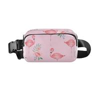Stylish Waist Pack Crossbody Bag Unisex Adults Flamingos Hope Tropical Flowers Mini Bum Belt Bag with Adjustable Strap for Travel Gym Work, Flamingos hope tropical flowers, 8" x 5.3" x 2.3", Retro