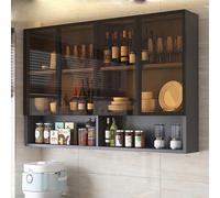 Stylish Wall-Mounted Bathroom Glass Cabinet - Brown/Gray Storagefor Over the Toilet - Perfect for Bathroom & Kitchen with Hidden Handle Design