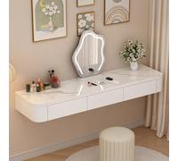 Stylish Wall Mounted Floating Makeup Vanity Table 31.5in Solid Wood Dressing Desk with Rounded Corners Elegant White & Sintered Stone Top for Bedroom & Home Decor