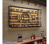 Stylish Wall-Mounted Metal Wine Rack with Glass Holder - Floating Bar Shelf for Kitchen & Wine Cellar - Durable Iron Storage Organizer for Home Décor