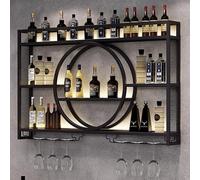 Stylish Wall-Mounted Metal Wine Rack with LED Light, 3-Tier Storage for Bottles and Glasses, Perfect Home Bar and Kitchen Decor, Modern Wine Holder