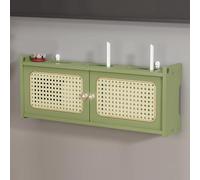 Stylish Wall Mounted WiFi Router Storage Box, 60cm Wooden Modem Rack, Invisible Cable Organizer for Home & Office, Modern Green Design, Space-Saving Solution