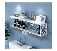 Stylish Wall-Mounted Wine Bar with Floating Shelves, Multifunctional White Cabinet, Upside-Down Glass Rack & Iron Bottle Holder, Elegant Goblet (150 x 25 x 4 cm)