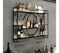 Stylish Wall Mounted Wine Rack - Black Metal Bottle Holder with Shelves, Iron Glass Display Stand, Champagne Stemware Storage for Home Bar & Restaurant (140CM/55IN)