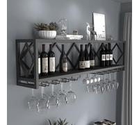 Stylish Wall Mounted Wine Rack with Glass Holder - 2 Tier Modern Wine Storage Cabinet for Home Bar & Kitchen Decor Available in Gold/Black (80x25x45cm)