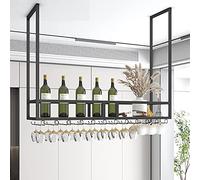 Stylish Wall-Mounted Wine Rack with Shelf - 2-Tier Solid Wood & Wrought Iron Floating Display for Kitchen - Elegant Wine Holder (39x12x24 in)
