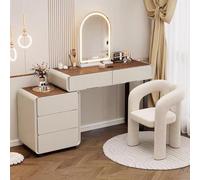 Stylish Walnut Finish Large Dressing Table with Mirror Touch Screen & Color Settings Elegant Vanity Desk for Women & Girls Includes Nightstand Perfect for Bedrooms