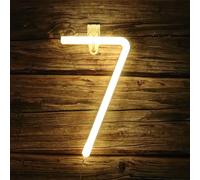 Stylish Warm White Arabic Numeral LED Neon Sign USB/Battery Function For Bedroom Nursery Bar Retail Display Photo Studio Battery Powered Neon Light（No.7）