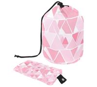 Stylish Waterproof Drawstring Barrel Makeup Bag for Women, Perfect for Organizing Makeup on The Go, Pink Triangle Geometric