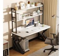 Stylish White Desk with Storage Shelf & Pegboard Stable Writing Desk for Home Office Bedroom Living Room - 47.2" (120cm) Modern Workstation