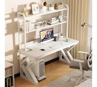 Stylish White Desk with Storage Shelf & Pegboard - Stable Writing Desk for Home Office Bedroom Living Room - Compact 31.5" (80cm) Design for Private Spaces