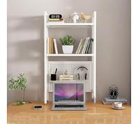 Stylish White Double Layer Desk with Pegboard Bookcase - 115cm Dorm & Home Office Storage Solution Modern Student Study Shelf Cute Book & Display Unit