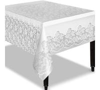 Stylish White Lace Rectangular Plastic Table Cover (137cm x 274cm) 1 Count - Disposable Tablecloth for Parties and Events