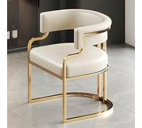 Stylish White PU Leather Dining Chair with Low Backrest and Brass Legs Modern Side Chair for Kitchen Dining Room and Bubble Tea Shop 1 Piece