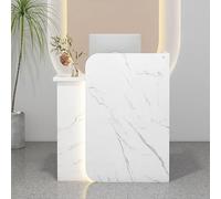 Stylish White Reception Desk with Counter, Lockable Drawer, Small Front Desk for Salon or Retail Checkout Lobby - 100cm/39.3in Modern Design