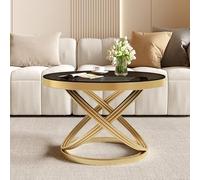 Stylish White Round Coffee Table for Living Room Modern Center Table with Stable Metal Frame Accent End Table for Bedroom Office Black and Gold 70cm/27.6in