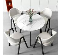 Stylish White Round Conference Table Set for 4 - Modern Dining Table & Chairs for Office Reception Living Room & Negotiation - Functional Furniture Solution