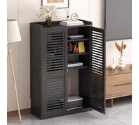 Stylish WiFi Router Storage Cabinet Power Strip & Cable Box FloorMount Modem for Home Office with Ventilation & Cord Management Solutions