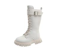 Stylish Winter Boots for Girls Fashion Long Boots Warm Sole Classic British Design Ideal for School Daily Wear, White, 1/1.5 UK