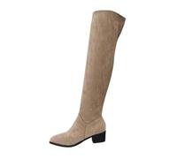 Stylish Women Autumn Winter Over The Knee Boots Featuring Half Zip Closure Soft Suede Material Comfortable Heeled Design for Casual Everyday Wear (Khaki, 5.5)
