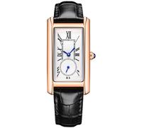 Stylish Women Quartz Watch - Rectangle Dress Watch with Leather Strap, Blue Crystal Crown, Water-Resistant, Elegant Design (Rose Black)