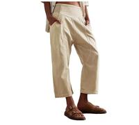 Stylish Women's Casual Pants Denim Harem Pants for Women Loose Fit Wide Leg Cropped Barrel Jeans Fashionable Comfort (Khaki, S)