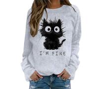 Stylish Women's Casual Printed Round Neck Long Sleeve Sweatshirt Fashionable Cute Cat Design Soft Comfortable Loungewear Top Purple Jumper Women Ladies Chunky Knit Navy Jumpers For Uk Plus Size