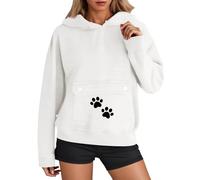 Stylish Women's Hoodies Fleece Pet Cat Holder Sweatshirt with Pocket for Daily Casual Wear (White-e, M)