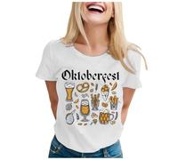 Stylish Women's Oktoberfest T-Shirt Casual Short Sleeve Top for Any Occasion Fashion Design Comfortable Versatile, White, L