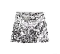Stylish Womens Sparkly Mini Skirt, Mid Rise Design Perfect for Daily Wear and Casual Gatherings (M Silver)