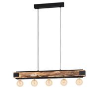 Stylish Wood Grain & Black 5-Bulb Ceiling Pendant Light For Kitchen Island