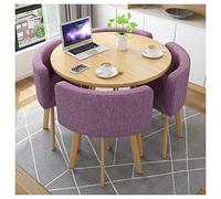 Stylish Wood Grain Dining Table Set with 4 Purple Upholstered Chairs - Versatile Coffee Table for Café, Library, Office, and Beauty Salon - Removable Design