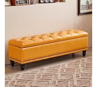 Stylish Yellow Tufted Faux Leather Footstool with Storage - Padded Rectangular Pouf Bench for Living Room & Entryway - Versatile Ottoman for Home Decor