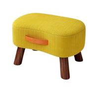 Stylish Yellow Velvet Ottoman with HandleCurved Padded Foot Stool Modern Design Wooden Legs Perfect for Living Room Bedroom & Step Stool Use.