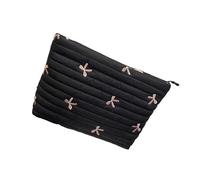 Stylish Zippered Makeup Case Embroidered Bowknot Detailing Ample Storage Makeup Pouches for Cosmetics and Accessories Large Capacity Cosmetic Bag