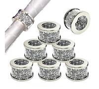 STYLISHIA Silver Diamond Glass Napkin Holder Stainless Steel Framed Crystal Silver Napkin Rings Set of 8 Pieces, Glam Serviette Buckles Cloth Holder Bling Crushed Diamond Table Settings Home Decor