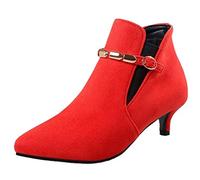 StyliShoes Women Ankle Boots with Kitten Heel and Pointed Toe Red