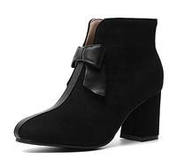 StyliShoes Women Ankle Bowtie Booties with Chunky Heel and Pointed Toe Black