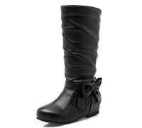 StyliShoes Women Casual Mid-Calf Boots with Low Wedge Heel Black