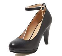 StyliShoes Women Dressy Court Shoes with High Heel and Ankle Strap Black