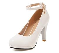 StyliShoes Women Dressy Court Shoes with High Heel and Ankle Strap White