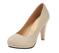 StyliShoes Women Dressy Court Shoes with High Heel and Thick Platform Gold