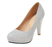 StyliShoes Women Dressy Court Shoes with High Heel and Thick Platform Silver