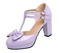 StyliShoes Women Fashion T-Strap Shoes with Chunky Heel Lilac
