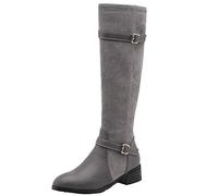 StyliShoes Women Knee-high Boots with Low Heel Grey